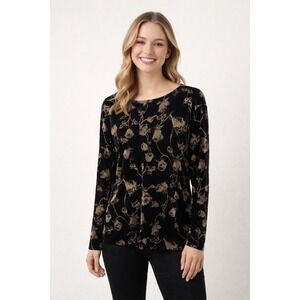 Notations Black Gold Floral Velvet Whimsygoth 90s Moody Long Sleeve Shirt Sz LP